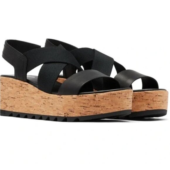 Sorel Shoes - Sorel Women’s Cameron Flatform Slingback Black Cork Sole Sandal shoes Size 10